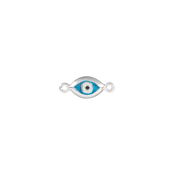 Link, sterling silver and enamel, blue / white / black, 8.5x5.5mm single-sided evil eye. Sold individually. image number 0