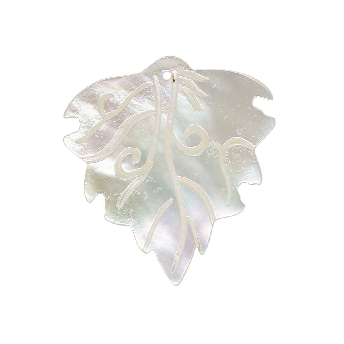 Focal, mother-of-pearl shell (natural), 28x26mm hand-carved leaf, Mohs ...