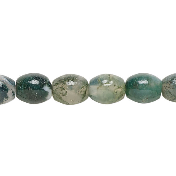 Bead, moss agate (natural), 10x8mm oval, B grade, Mohs hardness 6-1/2 to 7. Sold per 15-1/2" to 16" strand. image number 0
