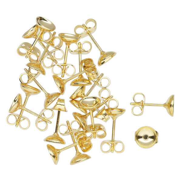 Earstud, gold finish stainless steel, 6mm glue-in cup with 5.5mm oval seting. Sold per pkg of 10 pairs. image number 0