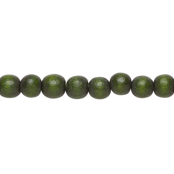Bead, Taiwanese cheesewood (dyed / waxed), dark forest green, 5-6mm round. Sold per pkg of (2) 15-1/2" to 16" strands. image number 0