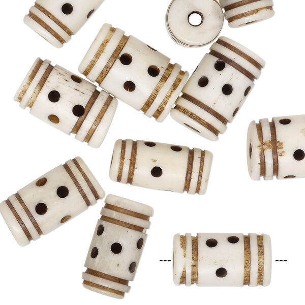 Bead, bone (dyed), antiqued, 15x8mm pierced round tube, Mohs hardness 2-1/2. Sold per pkg of 12. image number 0