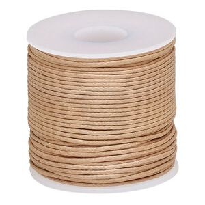 Cord, waxed cotton, light brown, 0.5mm. Sold per 25-meter spool.