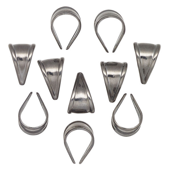 Bail, gunmetal-finished "pewter" (zinc-based alloy), 12.5x8mm triangle with 12mm grip length. Sold per pkg of 10. image number 0