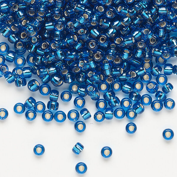 Seed bead, Miyuki, glass, pkg/250g, #8 rocaille, transparent silver-lined Capri blue (RR-25). image number 0