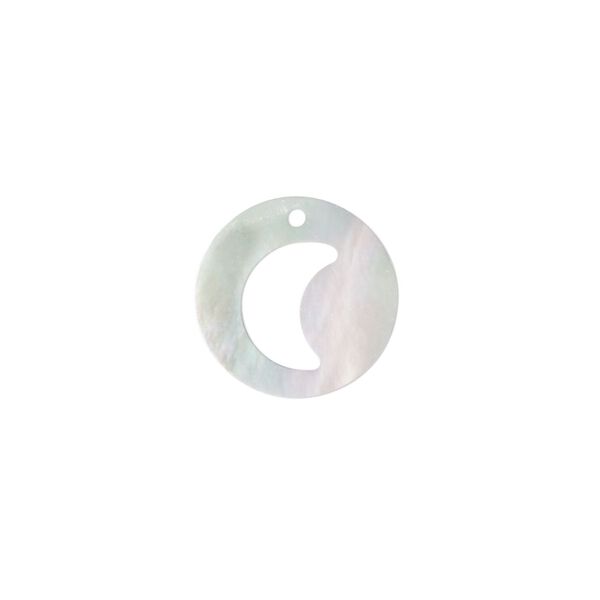 Drop, mother-of-pearl shell (bleached), 15mm round with moon cutout, Mohs hardness 3-1/2. Sold individually. image number 0