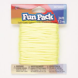 Cord, satin, neon yellow, 2mm round. Sold per 24-foot pkg.