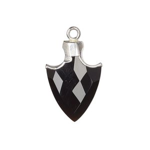 Black onyx / copper / sterling silver 1pkg1, silver-plated hand-cut faceted arrowhead drop 20x14mm