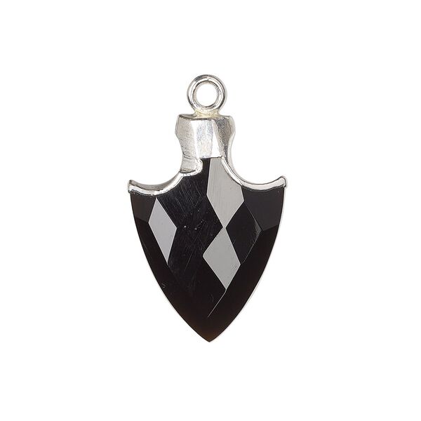 Black onyx / copper / sterling silver 1pkg1, silver-plated hand-cut faceted arrowhead drop 20x14mm image number 0