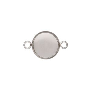 Link, stainless steel, 14mm round with 12mm round setting. Sold per pkg of 4.