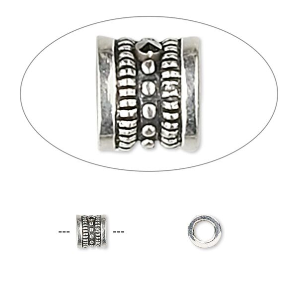 Bead, sterling silver and marcasite (natural), 5x4mm round tube. Sold individually. image number 0