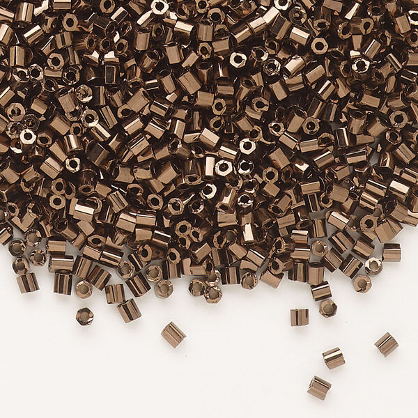 Seed bead, Dyna-Mites™, glass, pkg/1/2kg, #11 2-cut hex, opaque iris bronze, (924 11/0 2CUT). image number 0