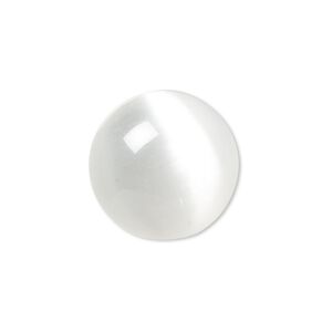Cabochon, cat's eye glass (fiber optic glass), white, 20mm calibrated round, quality grade. Sold per pkg of 4.