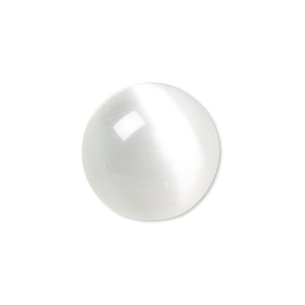 Cabochon, cat's eye glass (fiber optic glass), white, 20mm calibrated round, quality grade. Sold per pkg of 4. image number 0
