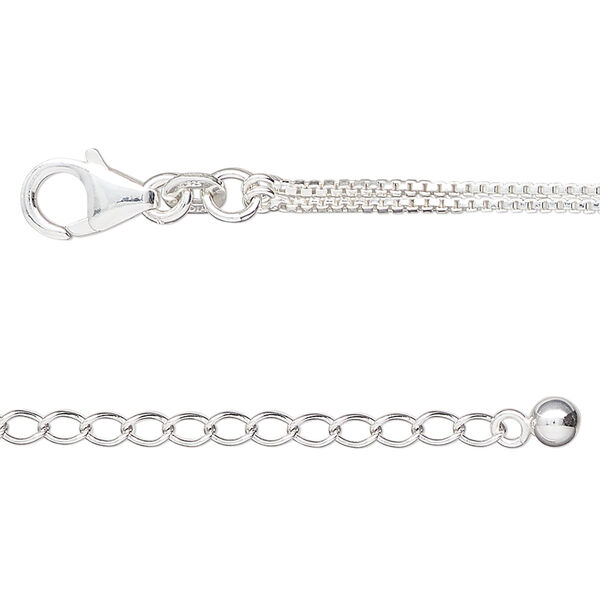 Sterling silver 1pkg1, cut cable / box chain 16 inch / 2 inch extender chain 4.2mm / 1.1mm image number 0