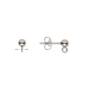 Earstud 1pkg20, 4mm ball / open loop / earnuts, stainless steel 10 pair