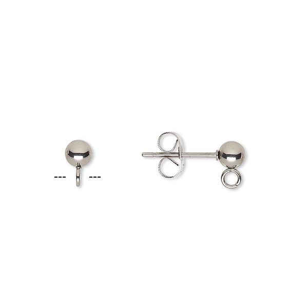 Earstud 1pkg20, 4mm ball / open loop / earnuts, stainless steel 10 pair image number 0