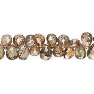 Andalusite 1pkg1, hand-cut top-drilled faceted puffed teardrop bead natural , 7 inch 4x2mm-5x4mm