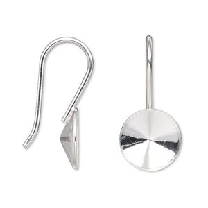 Ear wire Almost Instant Jewelry® 1pkg2 sterling silver, 28mm / 12mm rivoli glue-in setting 18 gauge 1 pair
