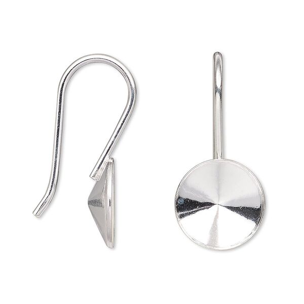Ear wire Almost Instant Jewelry® 1pkg2 sterling silver, 28mm / 12mm rivoli glue-in setting 18 gauge 1 pair image number 0