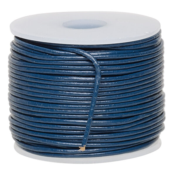 Cord, leather (dyed), dark blue, 0.5-0.8mm round. Sold per 25-yard spool. image number 0
