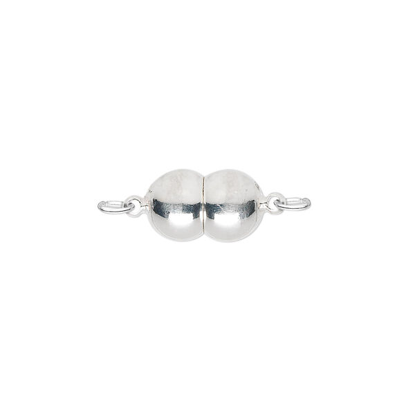 Clasp, magnetic, sterling silver, 12x8mm smooth double round. Sold individually. image number 0