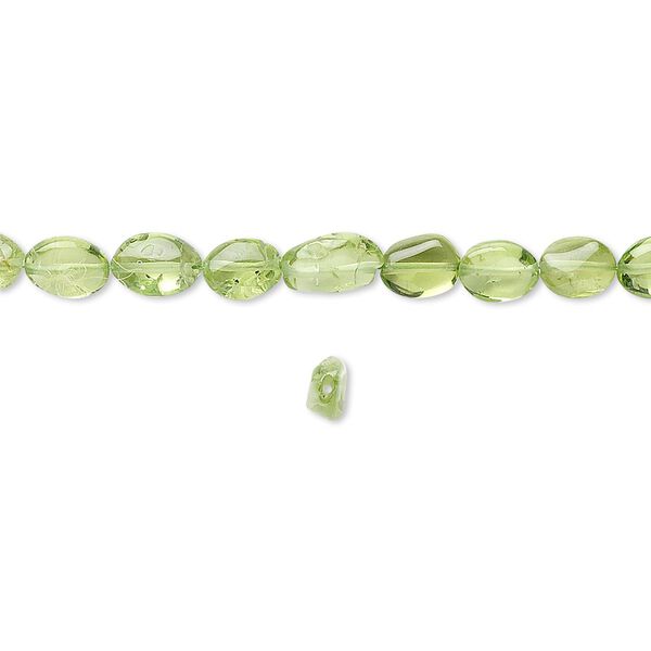 Bead, peridot (natural), 5x3mm-7x5mm hand-cut flat oval, B- grade, Mohs hardness 6-1/2 to 7. Sold per 15-1/2" to 16" strand. image number 0