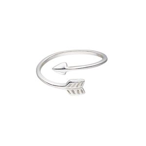 Ring, Create Compliments®, sterling silver, clear, 9mm wide with arrow design, size 9. Sold individually.