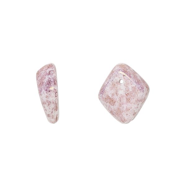 Bead, Czech pressed glass, mauve granite, 14x5mm diamond drop. Sold per 15" to 16" strand. image number 0