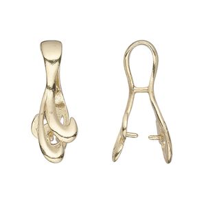 Bail, JBB Findings, ice-pick, brass, 26x7mm double curve, 8.5mm grip length. Sold individually.