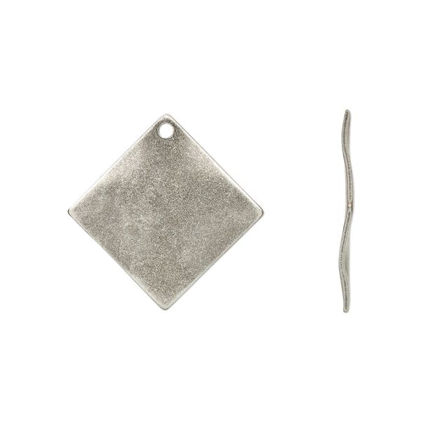 Drop, antique silver-plated steel, 20x20mm wavy diamond. Sold per pkg of 10. image number 0