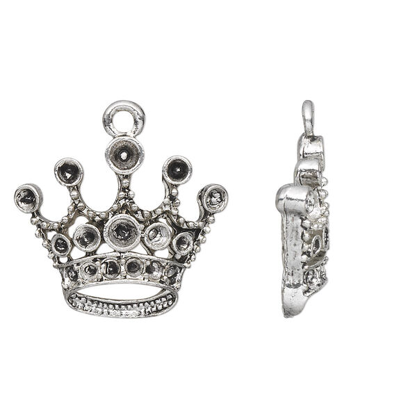 Charm, antique silver-plated "pewter" (zinc-based alloy), 23x20mm single-sided crown with (8) PP14 / (6) PP21 / (2) PP24 settings. Sold per pkg of 10. image number 0