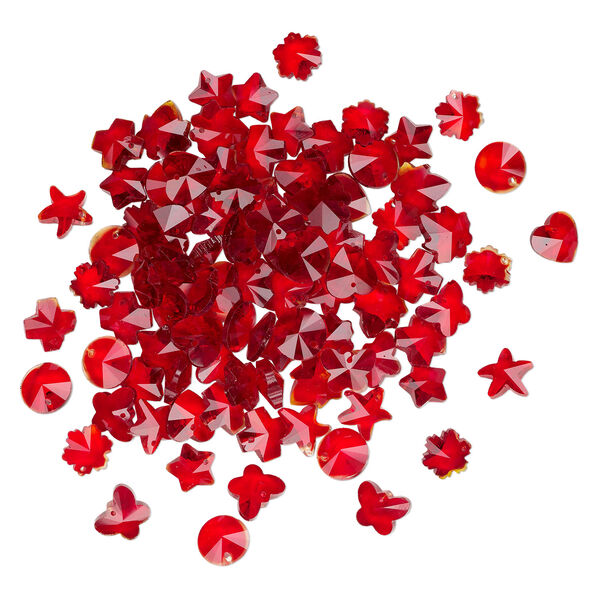 Drop mix, glass, fire red, 13x13mm-16x16mm mixed shape. Sold per 0.25-pound pkg, approximately 95 drops. image number 1