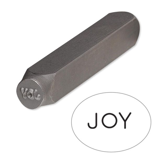 Stamp punch, tempered chrome vanadium steel, 6x3mm "JOY," 2-3/4 x 3/8 inches. Sold individually. image number 0