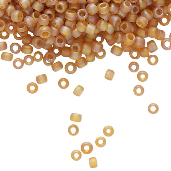 Seed bead, TOHO BEADS®, glass, pkg/50g, #8 round, translucent frosted rainbow dark topaz (TR-08-162CF). image number 0