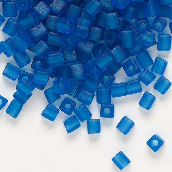 Seed bead, Miyuki, glass, pkg/250g, 3.5-3.7mm square, translucent frosted dark blue (SB-149F). image number 0