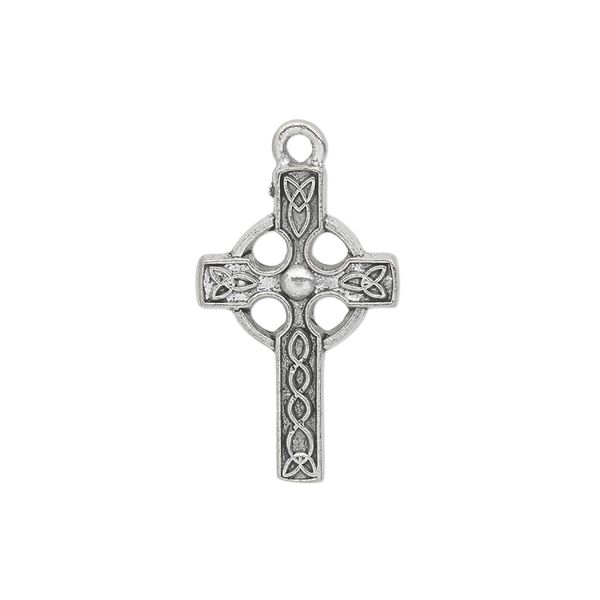 Drop, pewter (tin-based alloy), pkg/1, antiqued, 24x15mm single-sided Celtic cross. image number 0