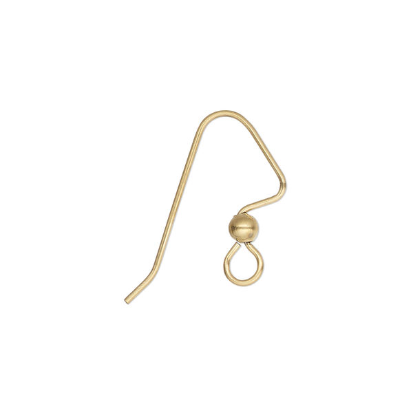 Ear wire, gold-finished stainless steel, 18.5mm perfect balance angular fishhook with 3mm ball and open loop, 21 gauge. Sold per pkg of 5 pairs. image number 0