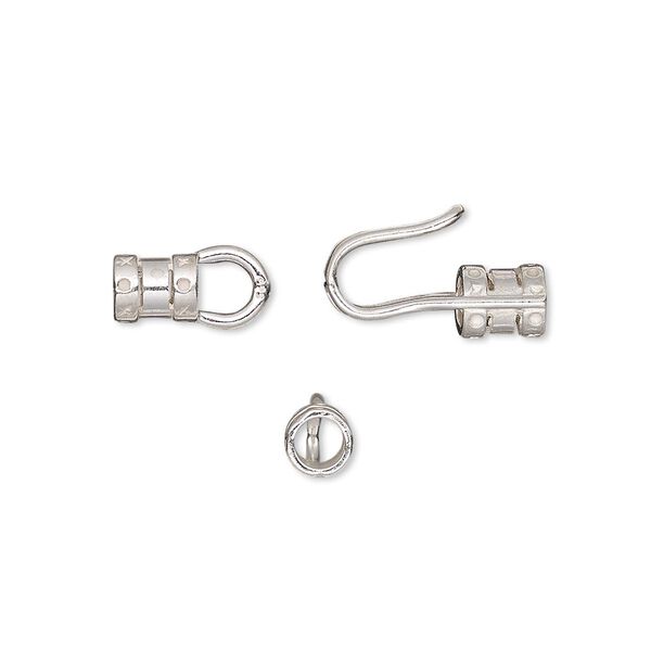 Clasp, JBB Findings, hook-and-eye, sterling silver, 19x8mm with crimp ends, 3mm inside diameter. Sold individually. image number 0