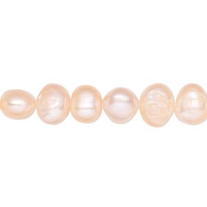 Pearl, cultured freshwater, peach, 7-9mm flat-sided potato, D grade, Mohs hardness 2-1/2 to 4. Sold per 15-inch strand.