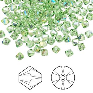 Bead 144pk peridot AB, Crystal Passions® 4mm bicone 5328