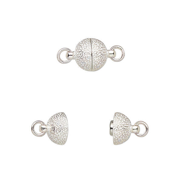Clasp, magnetic, sterling silver, 7.5mm stardust round. Sold individually. image number 0