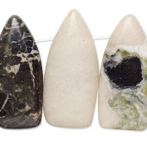 Green earth "jasper" 1pkg4, flat back flat shield focal natural 32x12mm-36x15mm