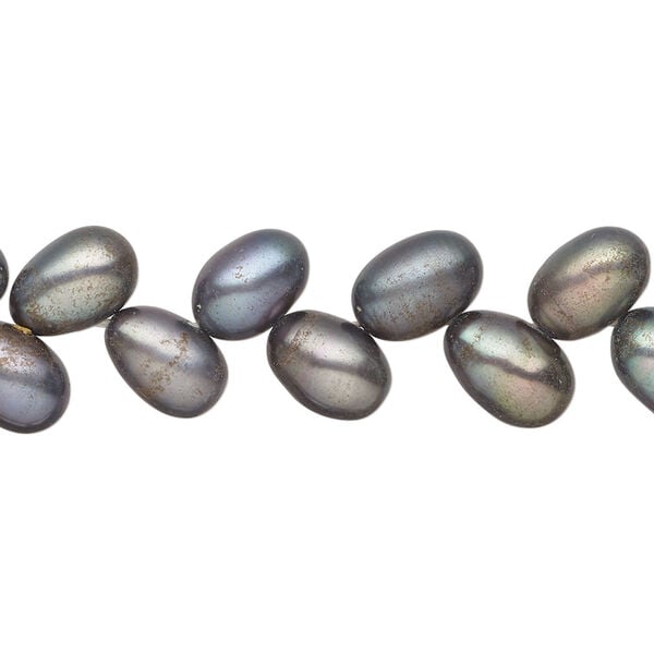 Freshwater pearl 1pkg1, herringbone-drilled rice, 14 inch dark silver peacock 7x6mm-9x7mm cultured image number 0