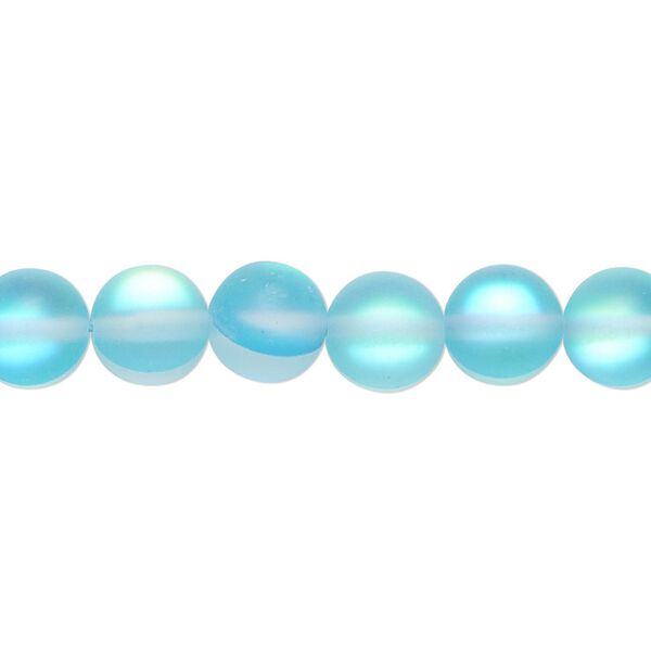 Bead, iridescent glass, translucent matte turquoise blue, 8mm round. Sold per 15-1/2" to 16" strand. image number 0
