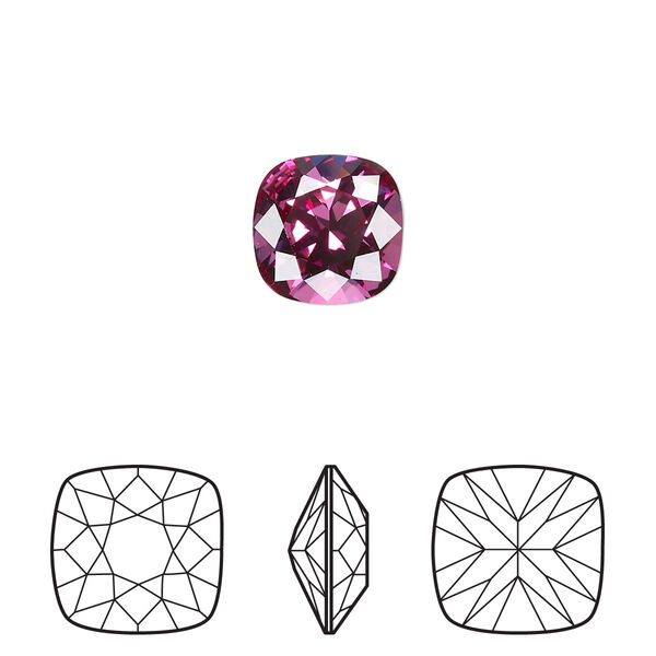 Fancy stone 2pk dark rose foil back, Crystal Passions® 10mm cushion 4470 image number 0