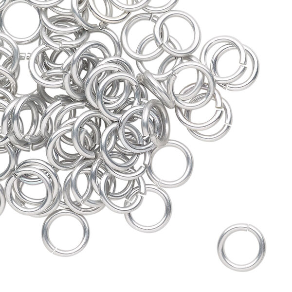Jump ring, anodized tempered aluminum, silver, 8mm round, 5.6mm inside diameter, 17 gauge. Sold per pkg of 100. image number 0