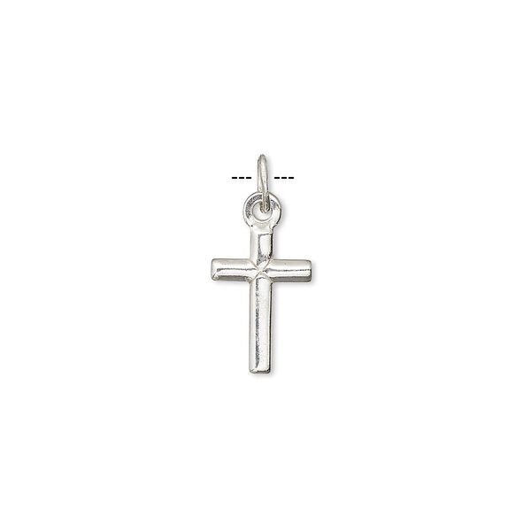 Drop, sterling silver, 11x8mm cross. Sold per pkg of 6. image number 0
