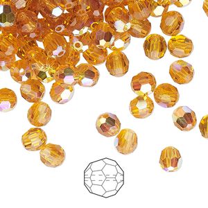 Bead 576pk topaz AB, Preciosa Czech crystal 5mm round