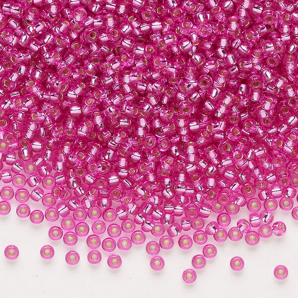 Seed bead, Miyuki, glass, pkg/25g, #11 rocaille, Duracoat® opaque silver-lined pink parfait (RR-4267). image number 0